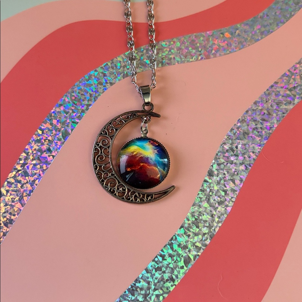 Colorful Crescent Moon Pendant Necklace
